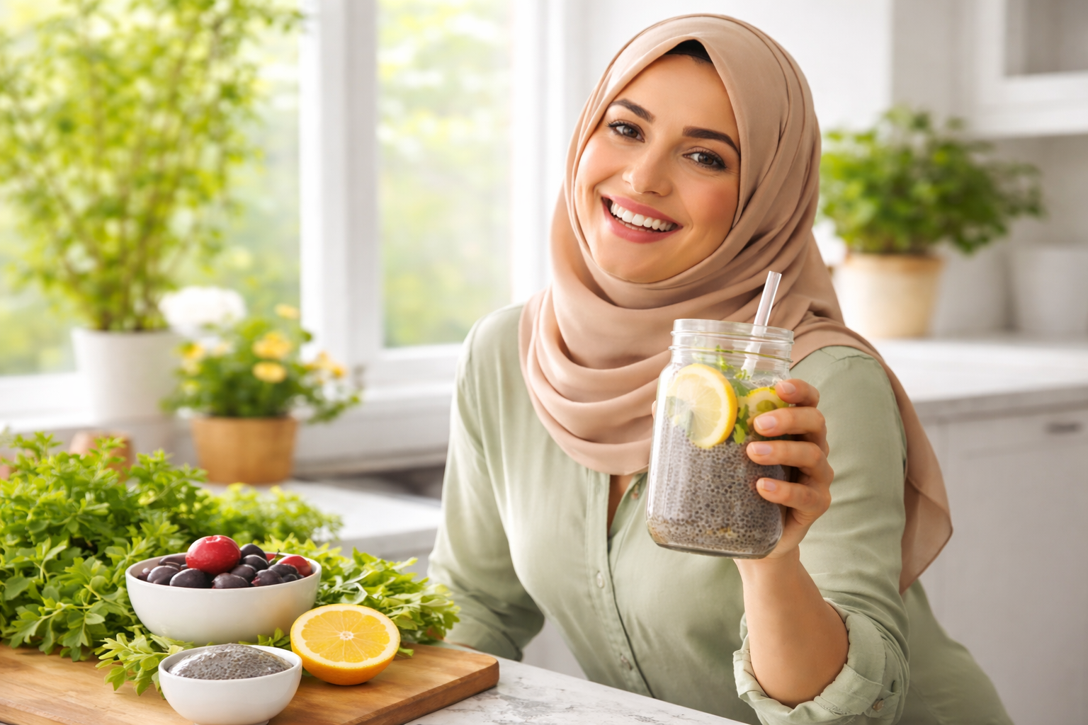 Chia seed water moroccan woman